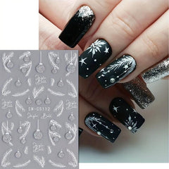 3D Silver Glitter Nail Art Stickers Snowflake Feather Christmas Tree