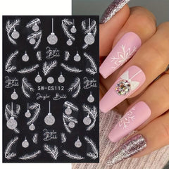 3D Silver Glitter Nail Art Stickers Snowflake Feather Christmas Tree