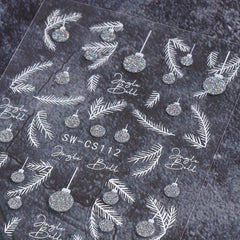 3D Silver Glitter Nail Art Stickers Snowflake Feather Christmas Tree