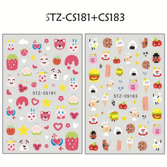 6pcs Colorful Flower Rainbow Nail Art Stickers Self Adhesive Decals