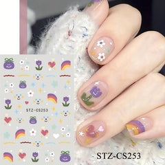 6pcs Colorful Flower Rainbow Nail Art Stickers Self Adhesive Decals