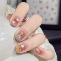 6pcs Colorful Flower Rainbow Nail Art Stickers Self Adhesive Decals