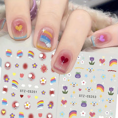 6pcs Colorful Flower Rainbow Nail Art Stickers Self Adhesive Decals