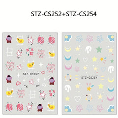 6pcs Colorful Flower Rainbow Nail Art Stickers Self Adhesive Decals