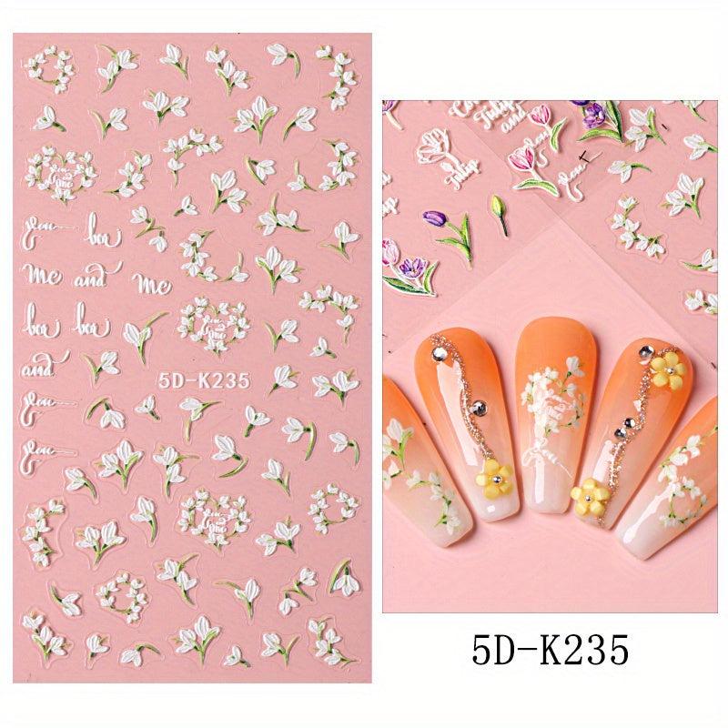Tulip Nail Art Stickers 5D Self Adhesive Flower Nail Decals