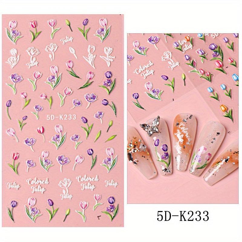 Tulip Nail Art Stickers 5D Self Adhesive Flower Nail Decals