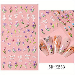 Tulip Nail Art Stickers 5D Self Adhesive Flower Nail Decals