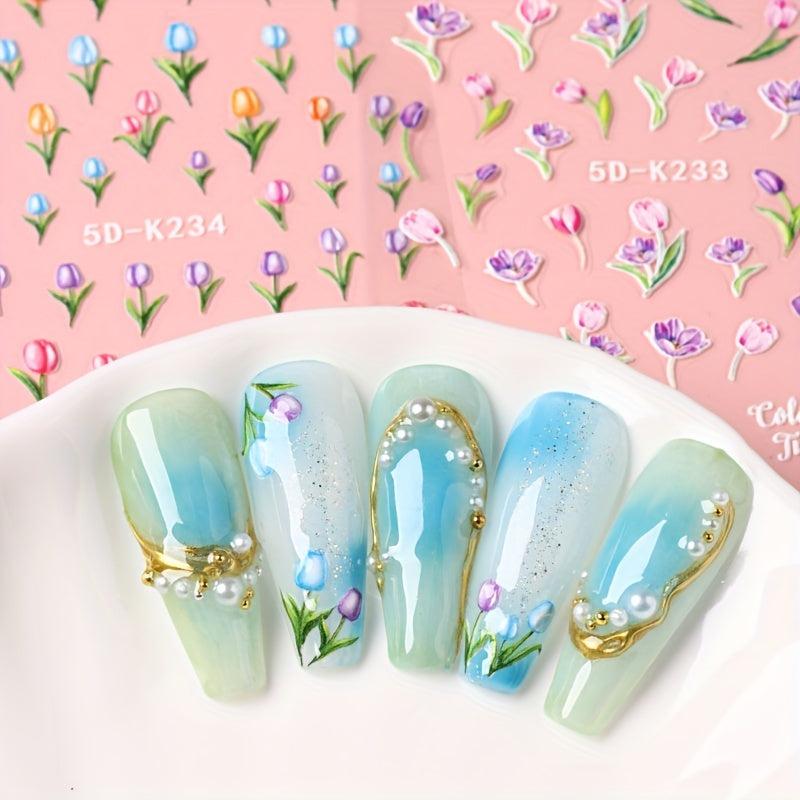 Tulip Nail Art Stickers 5D Self Adhesive Flower Nail Decals