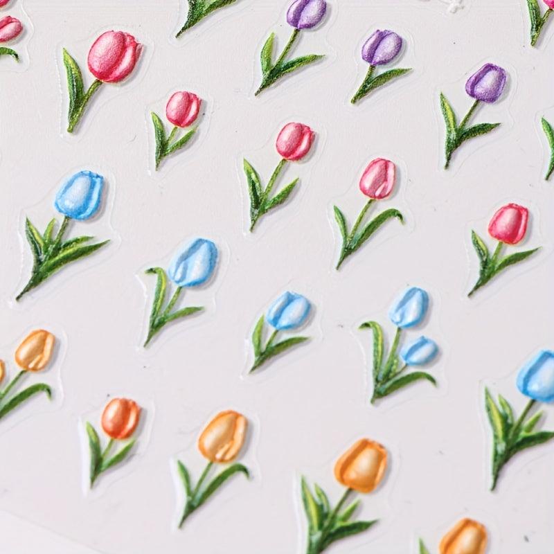 Tulip Nail Art Stickers 5D Self Adhesive Flower Nail Decals