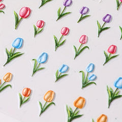 Tulip Nail Art Stickers 5D Self Adhesive Flower Nail Decals