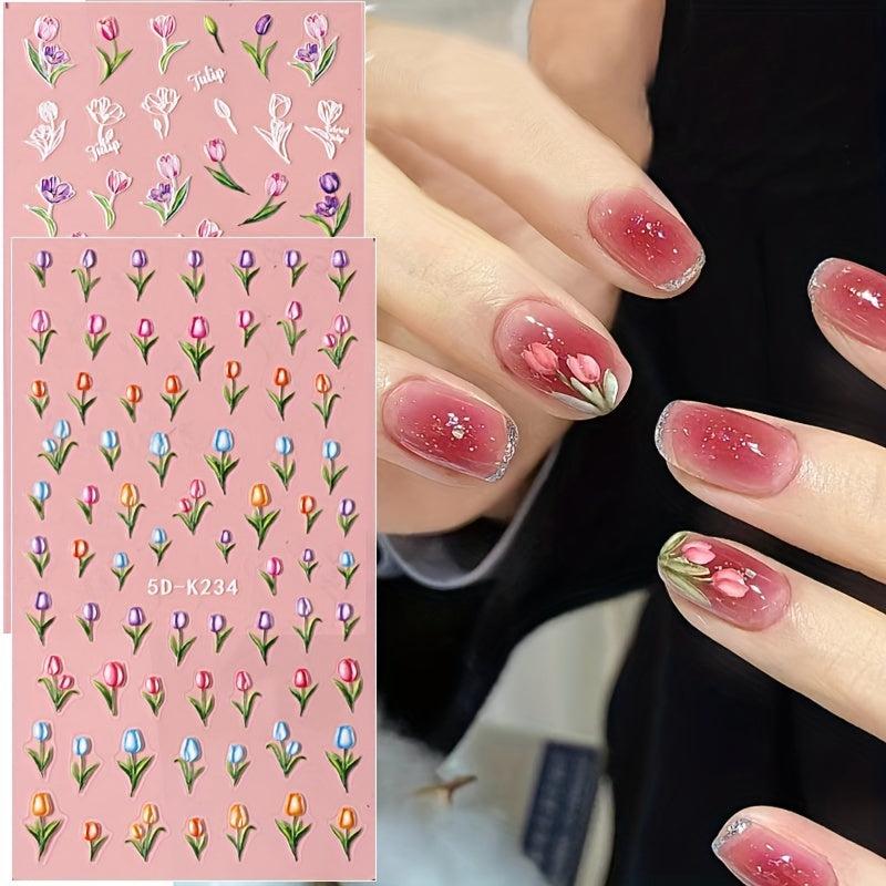 Tulip Nail Art Stickers 5D Self Adhesive Flower Nail Decals