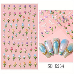 Tulip Nail Art Stickers 5D Self Adhesive Flower Nail Decals