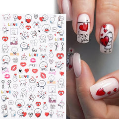 3D Self Adhesive Nail Art Stickers Decals Red Heart Lip Flower Romance Stickers