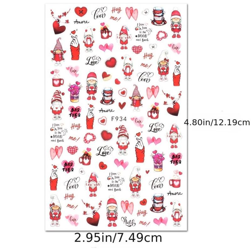3D Self Adhesive Nail Art Stickers Decals Red Heart Lip Flower Romance Stickers
