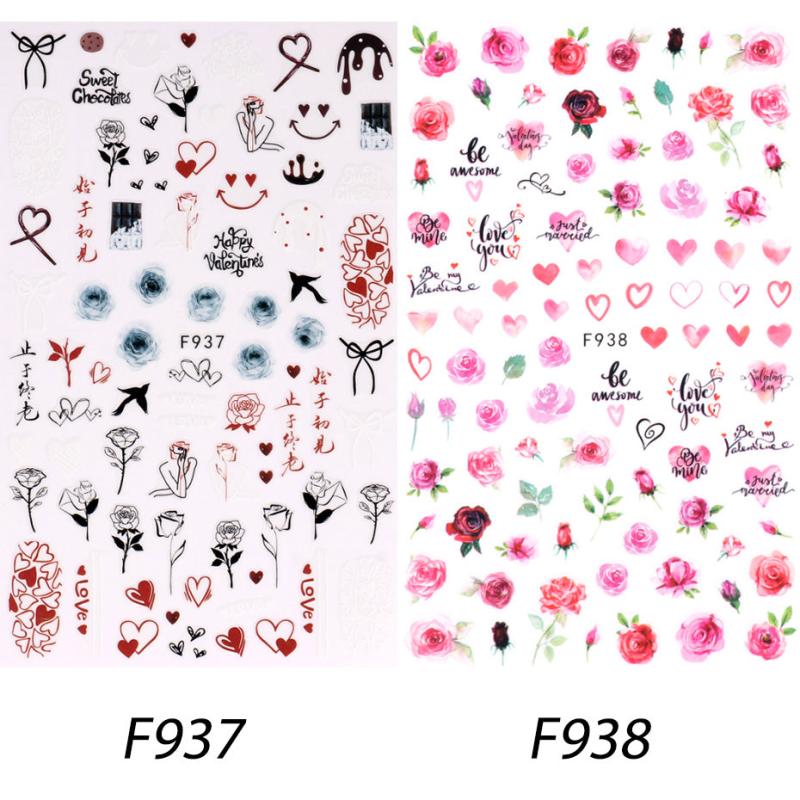 3D Self Adhesive Nail Art Stickers Decals Red Heart Lip Flower Romance Stickers