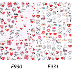 3D Self Adhesive Nail Art Stickers Decals Red Heart Lip Flower Romance Stickers