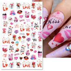 3D Self Adhesive Nail Art Stickers Decals Red Heart Lip Flower Romance Stickers