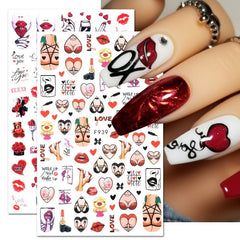 3D Self Adhesive Nail Art Stickers Decals Red Heart Lip Flower Romance Stickers