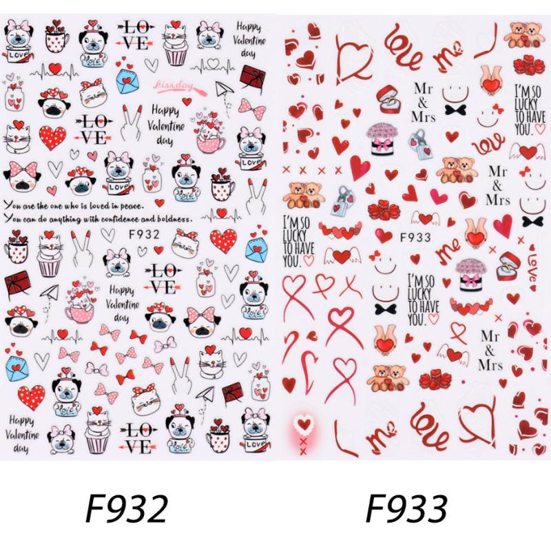 3D Self Adhesive Nail Art Stickers Decals Red Heart Lip Flower Romance Stickers