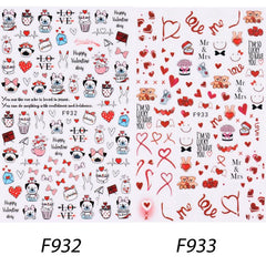 3D Self Adhesive Nail Art Stickers Decals Red Heart Lip Flower Romance Stickers