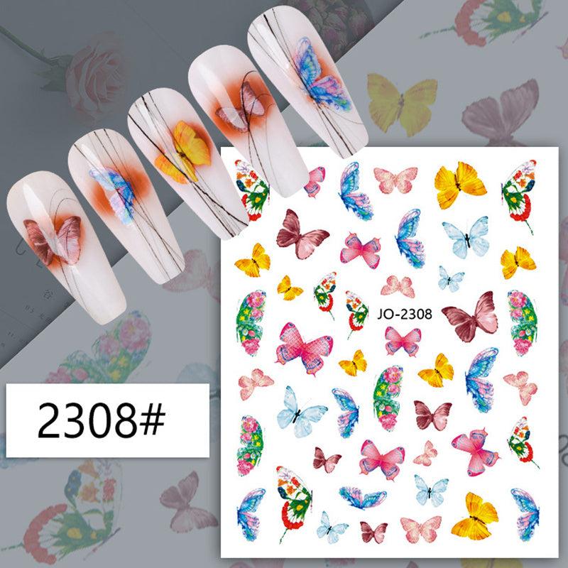 3D Butterfly Nail Stickers Pink Green Self Adhesive Decals for Nails
