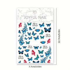 3D Butterfly Nail Stickers Pink Green Self Adhesive Decals for Nails