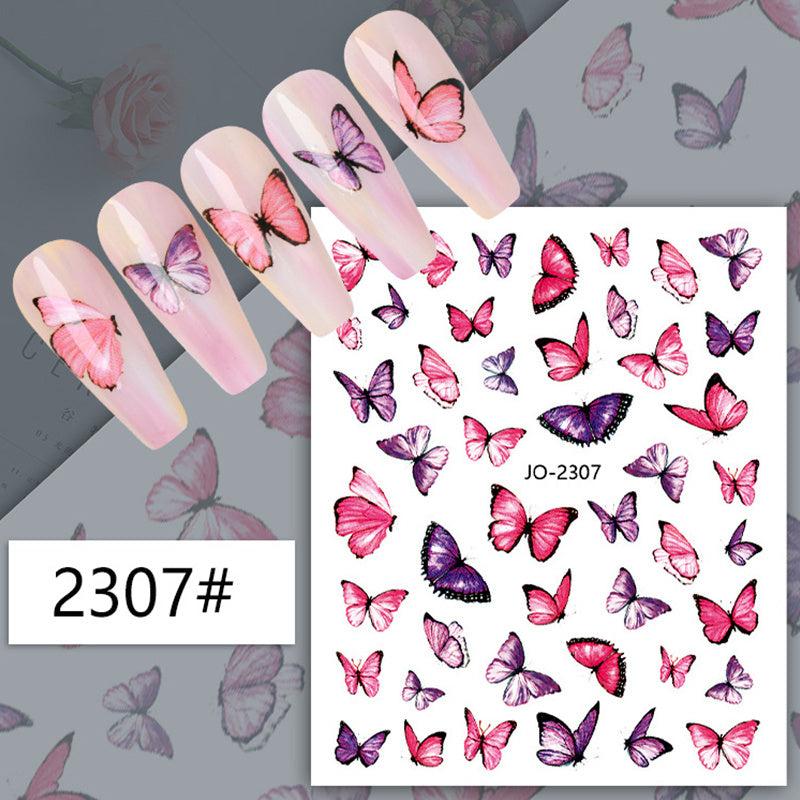 3D Butterfly Nail Stickers Pink Green Self Adhesive Decals for Nails