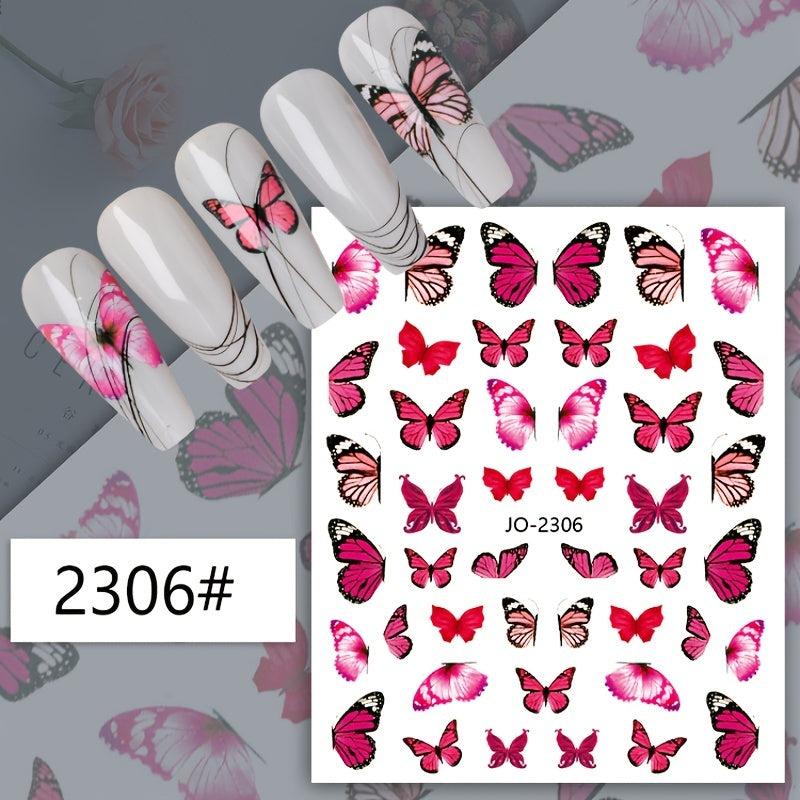 3D Butterfly Nail Stickers Pink Green Self Adhesive Decals for Nails