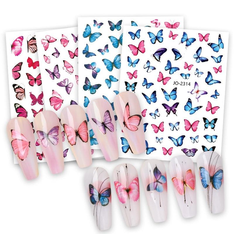3D Butterfly Nail Stickers Pink Green Self Adhesive Decals for Nails