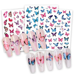 3D Butterfly Nail Stickers Pink Green Self Adhesive Decals for Nails