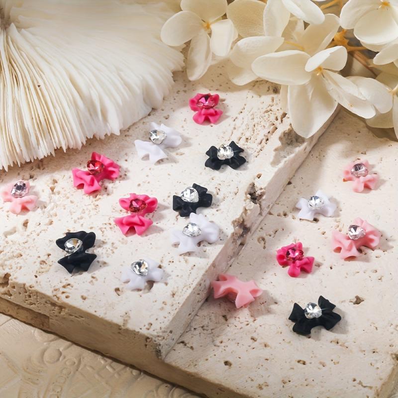 10pcs Colorful Rhinestone Bow Nail Art Charms for DIY Nail Crafts