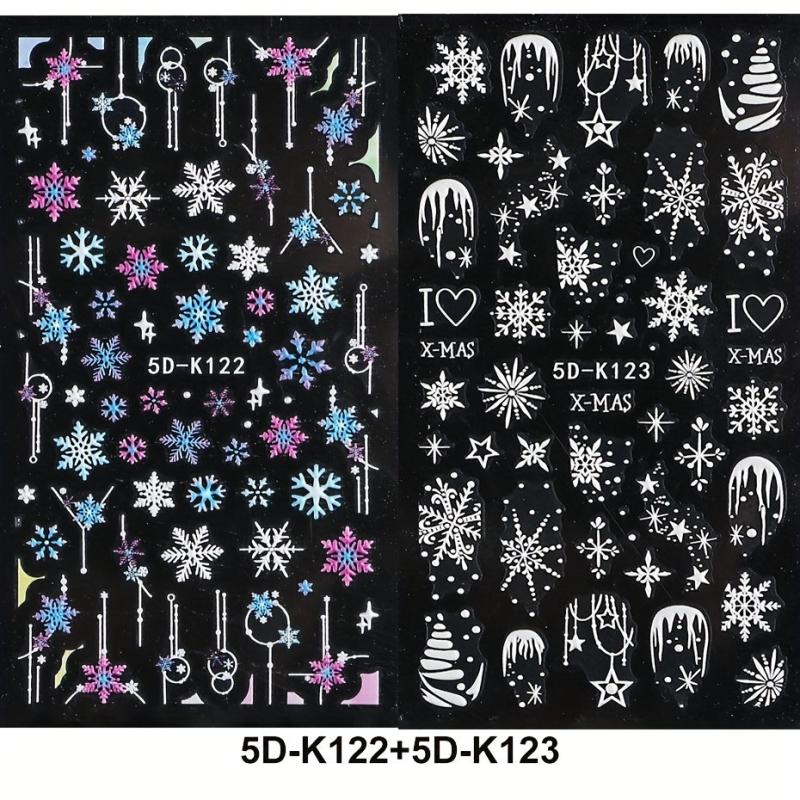 5D Embossed Christmas Nail Art Stickers Snowflake Nail Decals