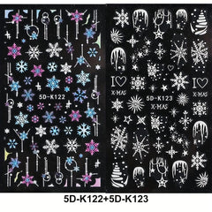 5D Embossed Christmas Nail Art Stickers Snowflake Nail Decals