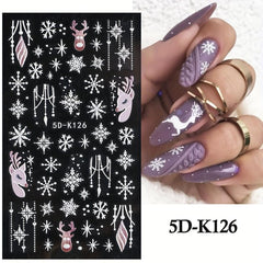 5D Embossed Christmas Nail Art Stickers Snowflake Nail Decals