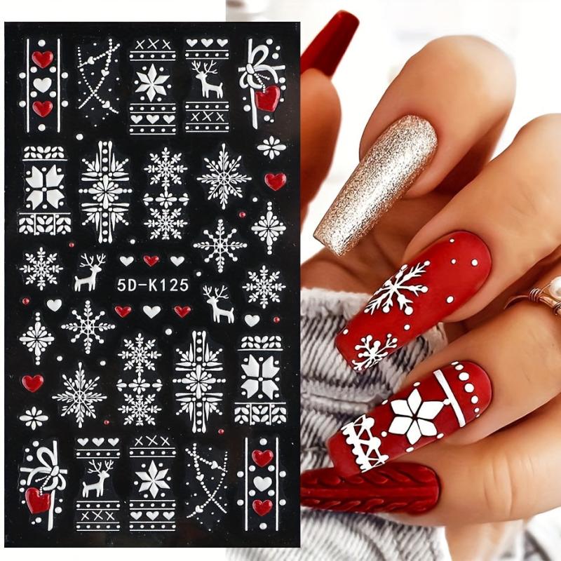5D Embossed Christmas Nail Art Stickers Snowflake Nail Decals