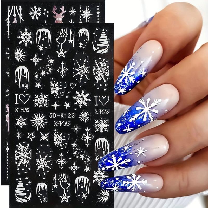 5D Embossed Christmas Nail Art Stickers Snowflake Nail Decals