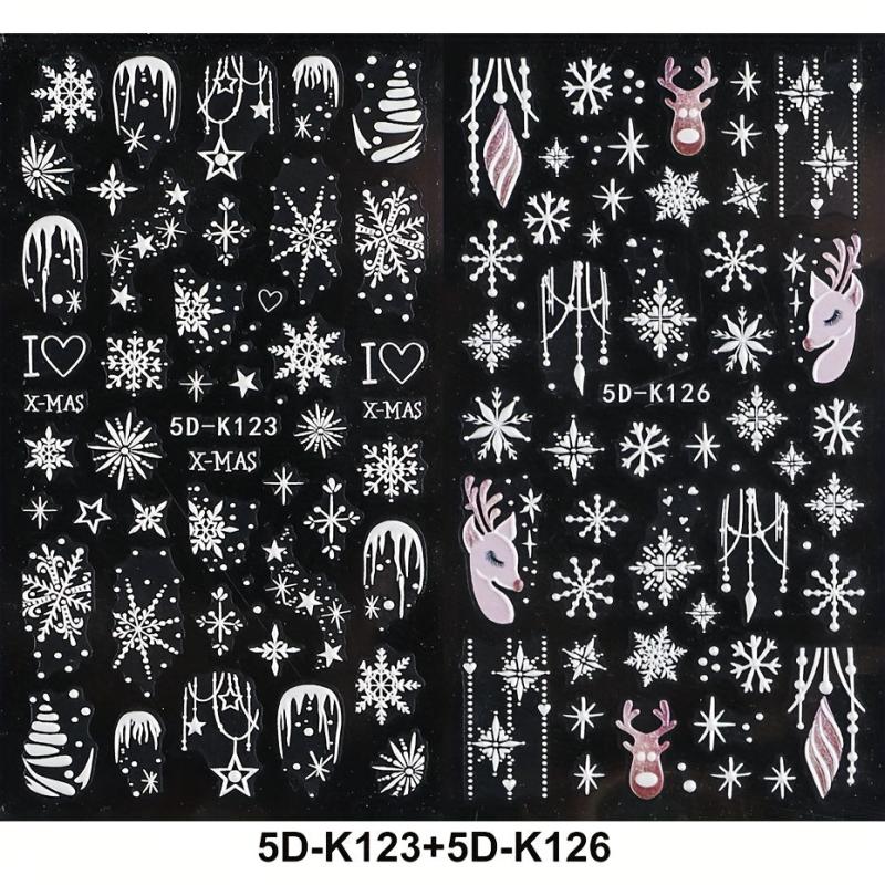 5D Embossed Christmas Nail Art Stickers Snowflake Nail Decals