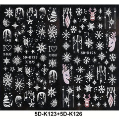 5D Embossed Christmas Nail Art Stickers Snowflake Nail Decals