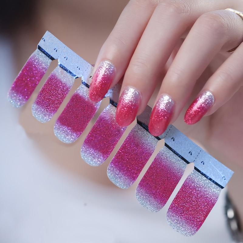 Glitter Nail Polish Stickers Pink Full Nail Wraps
