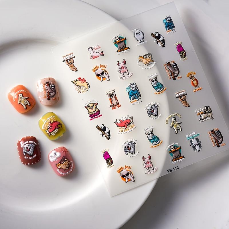 5D Embossed Animals Nail Art Stickers Dinosaurs Insects Dragonfly