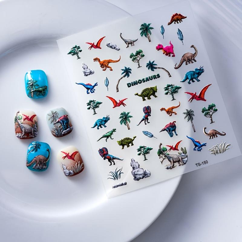 5D Embossed Animals Nail Art Stickers Dinosaurs Insects Dragonfly