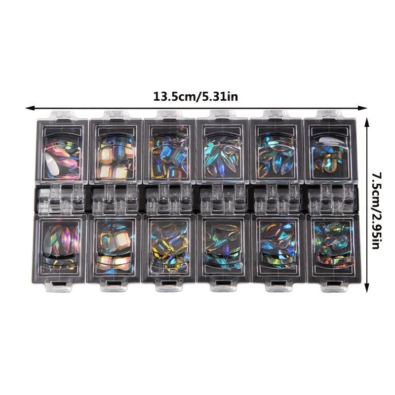 12 Grid 3D Crystal AB Nail Art Rhinestones Mixed Shapes