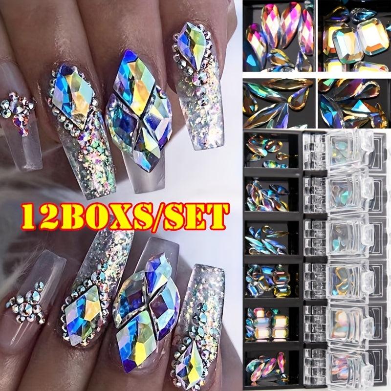 12 Grid 3D Crystal AB Nail Art Rhinestones Mixed Shapes
