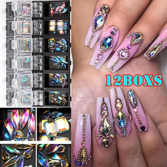 12 Grid 3D Crystal AB Nail Art Rhinestones Mixed Shapes
