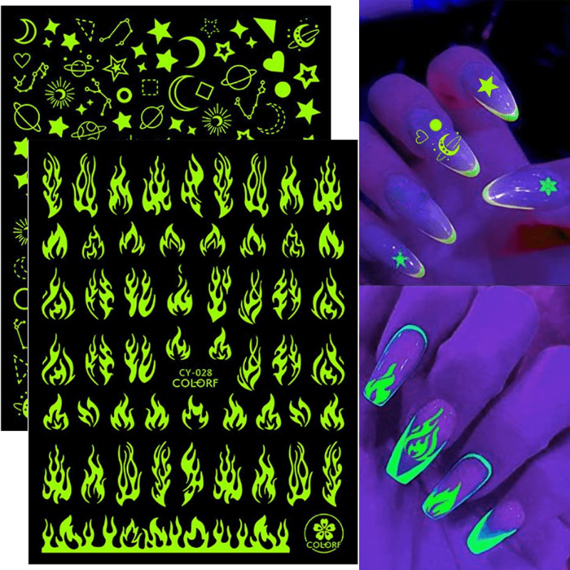 3D Luminous Nail Sticker Flame Moon Stars Butterfly Nail Art
