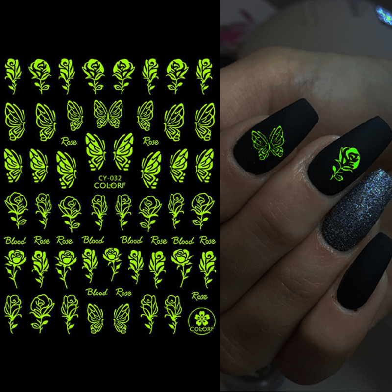 3D Luminous Nail Sticker Flame Moon Stars Butterfly Nail Art