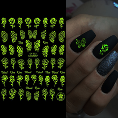 3D Luminous Nail Sticker Flame Moon Stars Butterfly Nail Art