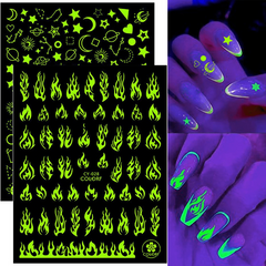 3D Luminous Nail Sticker Flame Moon Stars Butterfly Nail Art