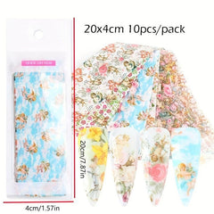 10pcs Cupid Angel Rose Nail Foil Stickers Adhesive Baroque Flower Art Decals