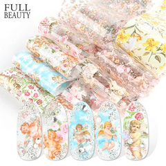 10pcs Cupid Angel Rose Nail Foil Stickers Adhesive Baroque Flower Art Decals